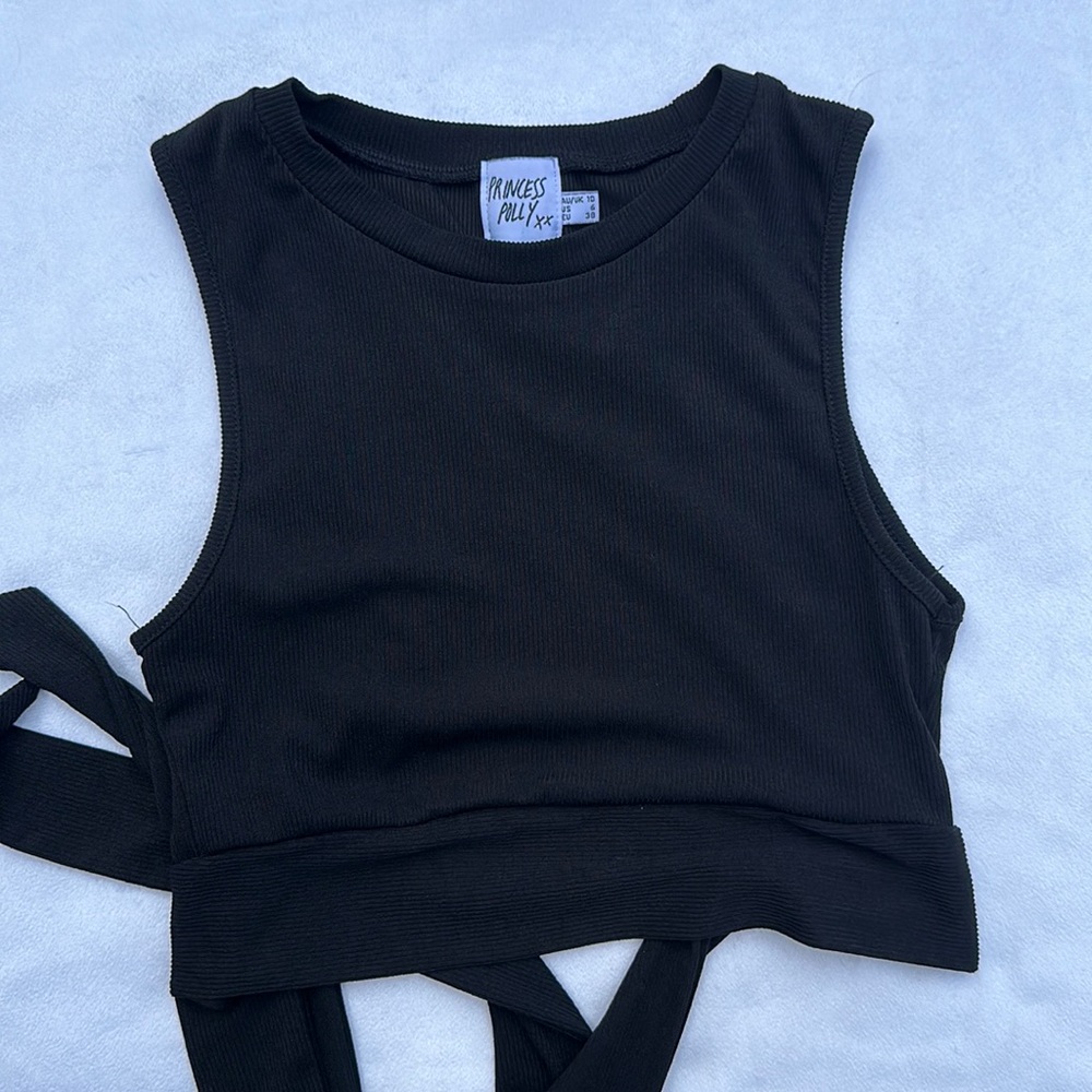 Princesspolly black tie back crop top